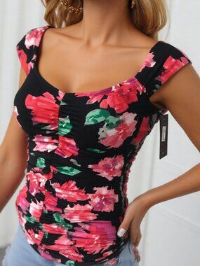 New Guess sexy Rushed flower Print Top